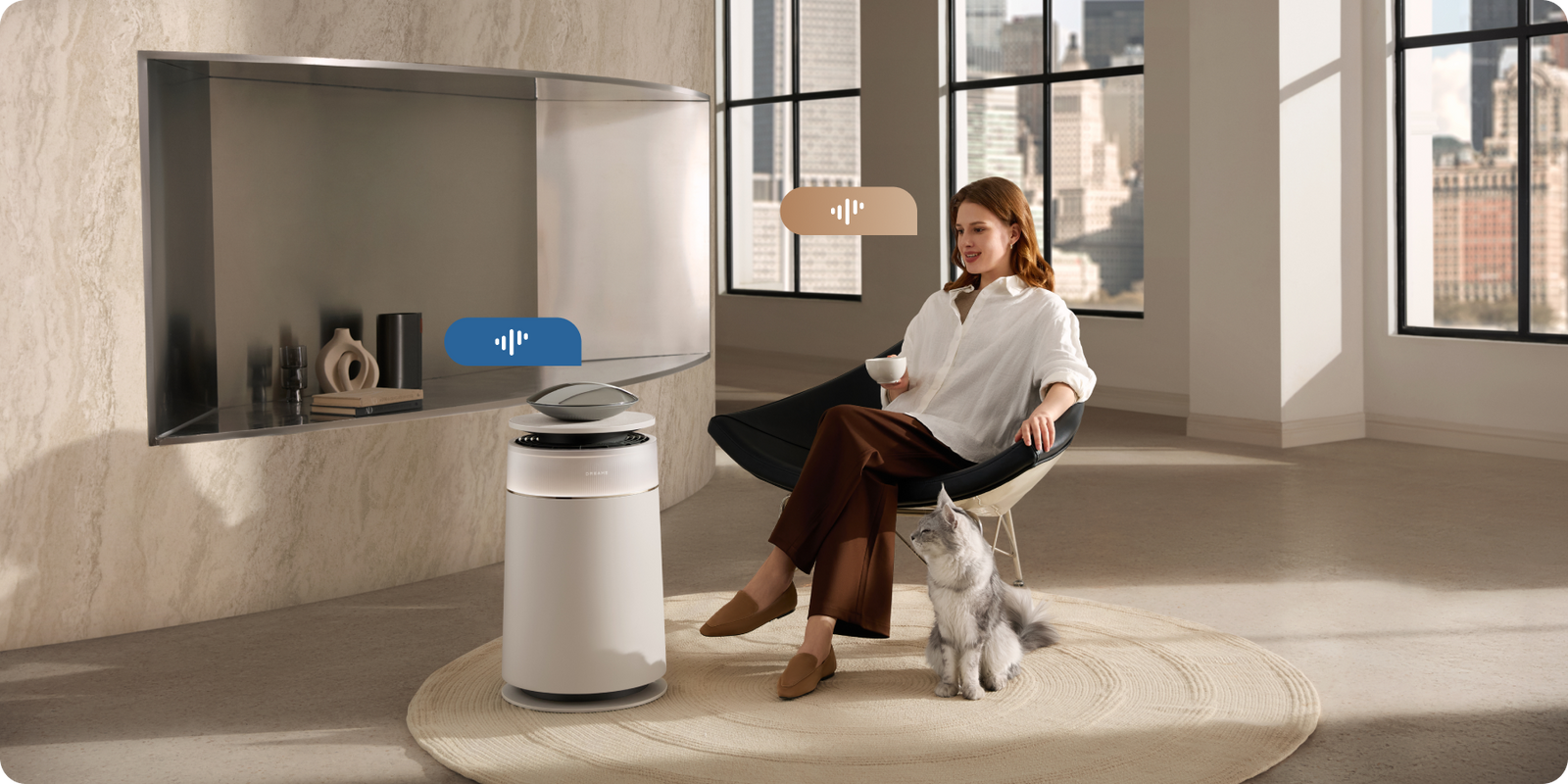 Control por voz del Purificador de aire Dreame FP10 totalmente compatible con Google Assistant y Amazon Alexa para una operación completamente manos libres en el día a día.