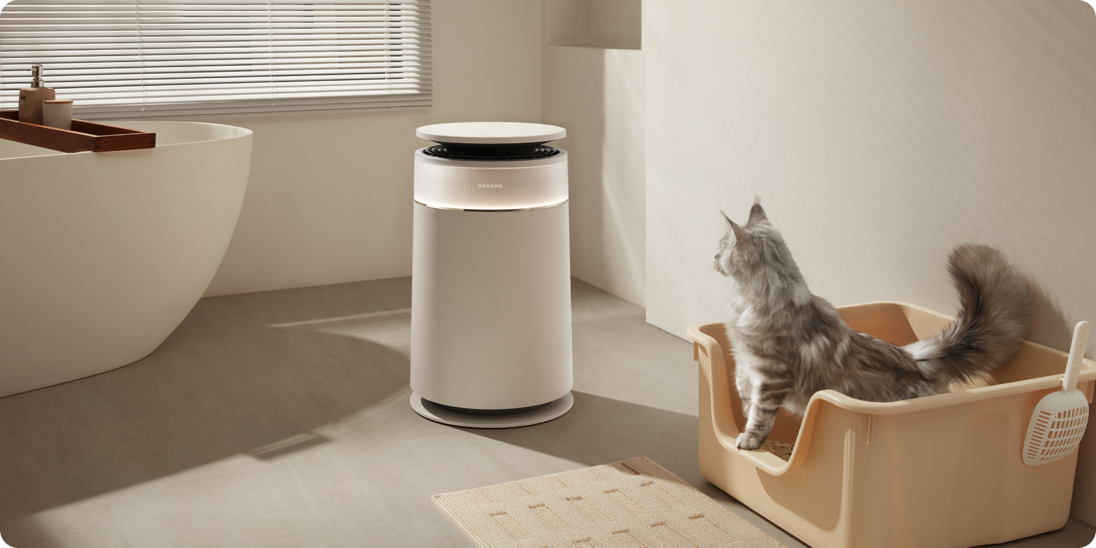 El Dreame FP10 Purificador de aire para mascotas reduce cuatro tipos de olor de mascota incluidos heces y orina en un 99,9 %.