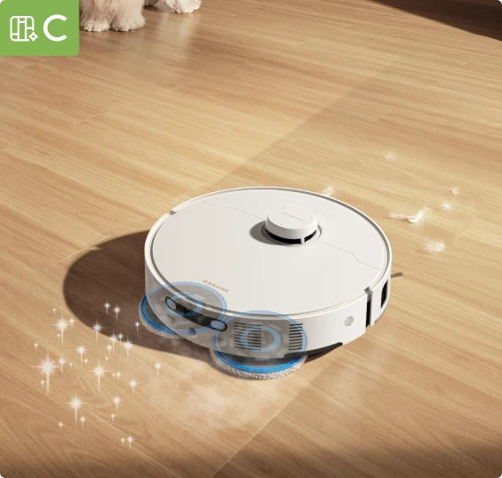 Solución para suelos de madera del robot aspirador Dreame Matrix10 Pro Blanco, restaura el brillo natural y protege de arañazos.