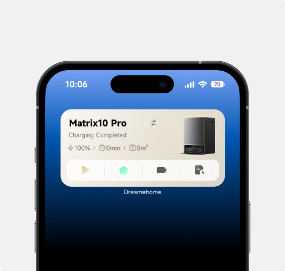 Robot aspirador Dreame Matrix10 Pro controlable desde la app iPhone, programa, inicia y detiene la limpieza directamente desde la pantalla.