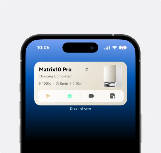 Robot aspirador Dreame Matrix10 Pro controlable desde la app iPhone, programa, inicia y detiene la limpieza directamente desde la pantalla.