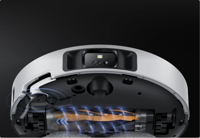 Doble cepillo antienredos HyperStream del robot aspirador Dreame Matrix10 Pro Blanco, sin pelos enredados en las cerdas.
