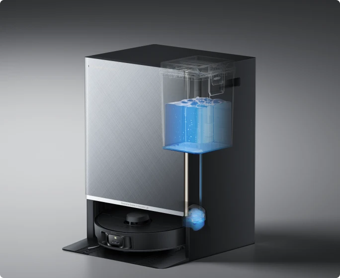 Robot aspirador Dreame Matrix10 Pro con llenado automático del depósito de agua, depósito de 80 ml para sesiones de fregado continuas.
