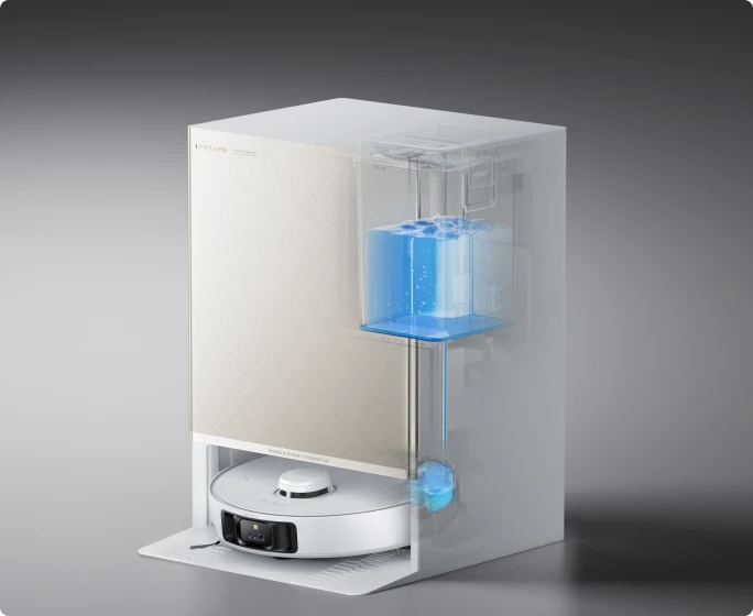 Robot aspirador Dreame Matrix10 Pro con llenado automático del depósito de agua, depósito de 80 ml para sesiones de fregado continuas.