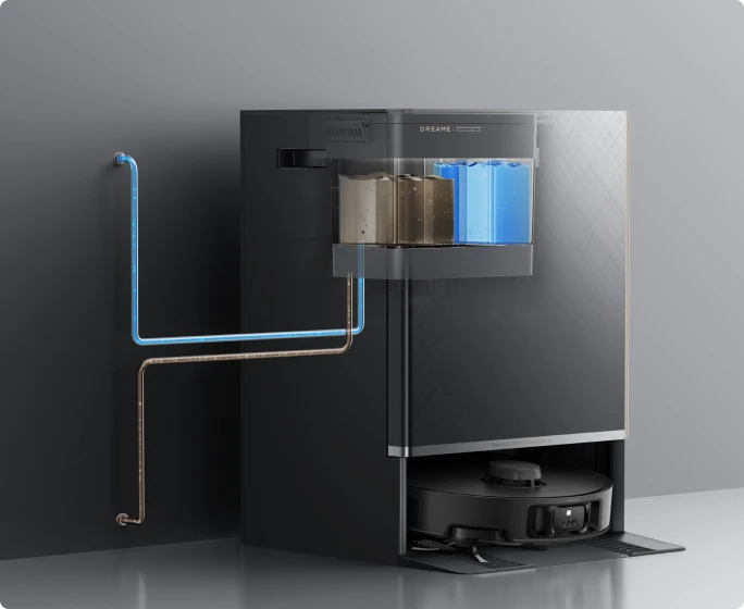 Robot aspirador Dreame Matrix10 Pro con conexión automática de agua opcional, sin necesidad de llenar ni vaciar manualmente los depósitos.