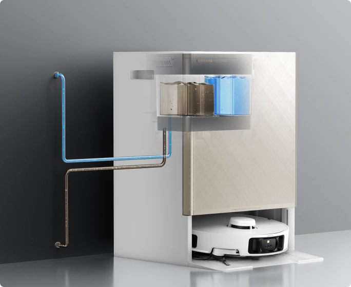 Robot aspirador Dreame Matrix10 Pro con conexión automática de agua opcional, sin necesidad de llenar ni vaciar manualmente los depósitos.