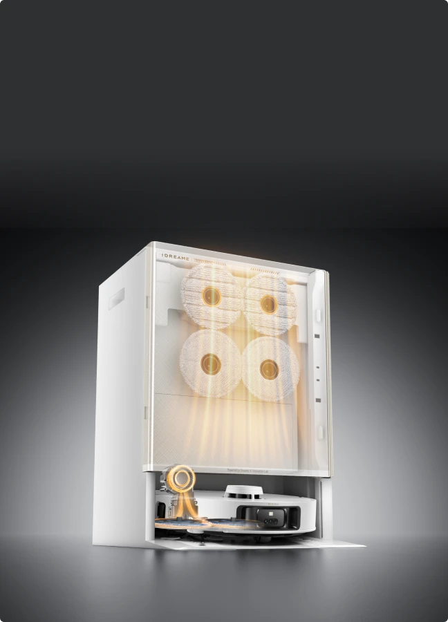 Robot aspirador Dreame Matrix10 Pro con secado automático de aire caliente a 45 °C, previene moho y malos olores en las mopas.