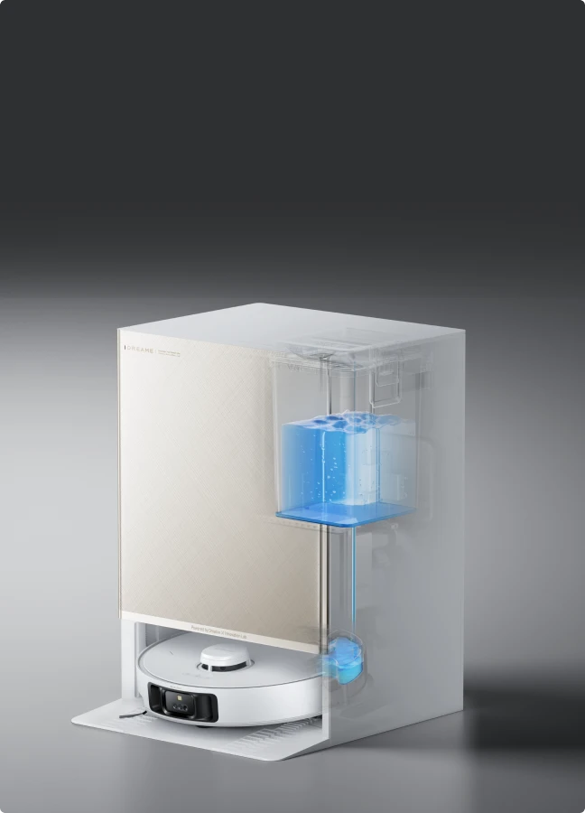 Robot aspirador Dreame Matrix10 Pro con llenado automático del depósito de agua, depósito de 80 ml para sesiones de fregado continuas.