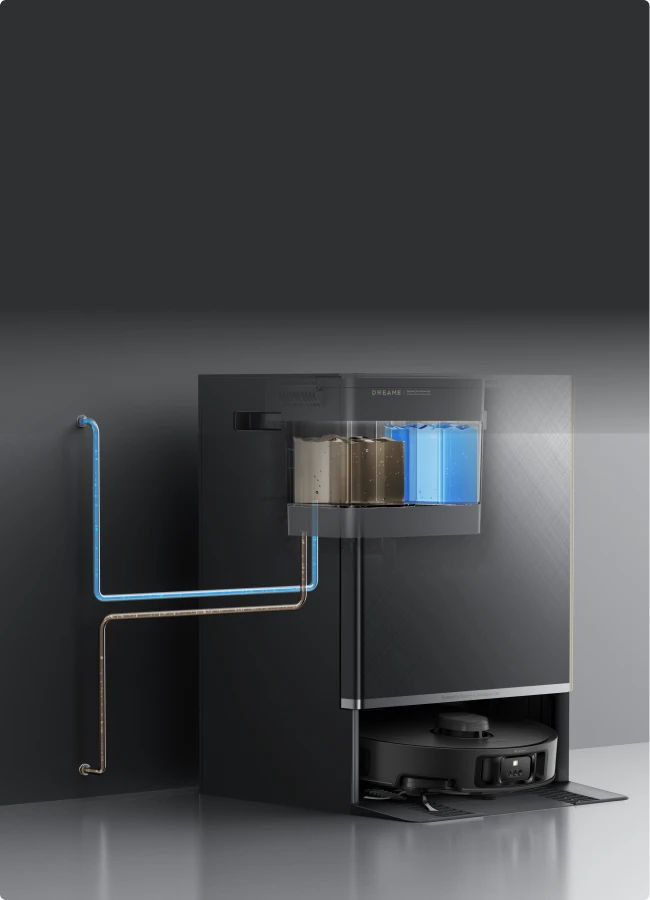 Robot aspirador Dreame Matrix10 Pro con conexión automática de agua opcional, sin necesidad de llenar ni vaciar manualmente los depósitos.