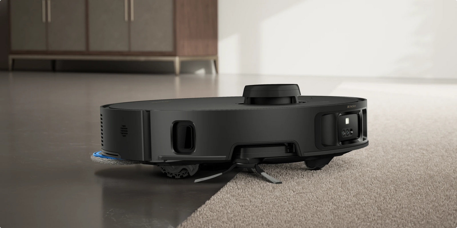 Robot aspirador Dreame Matrix10 Pro con elevación automática de mopa a 10,5 mm, las almohadillas se levantan al pasar sobre alfombras.