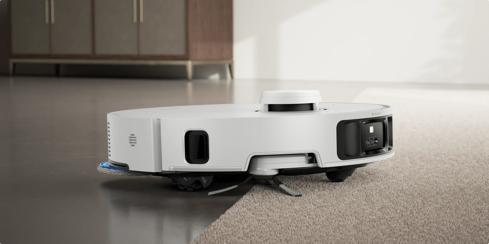 Robot aspirador Dreame Matrix10 Pro con elevación automática de mopa a 10,5 mm, las almohadillas se levantan al pasar sobre alfombras.