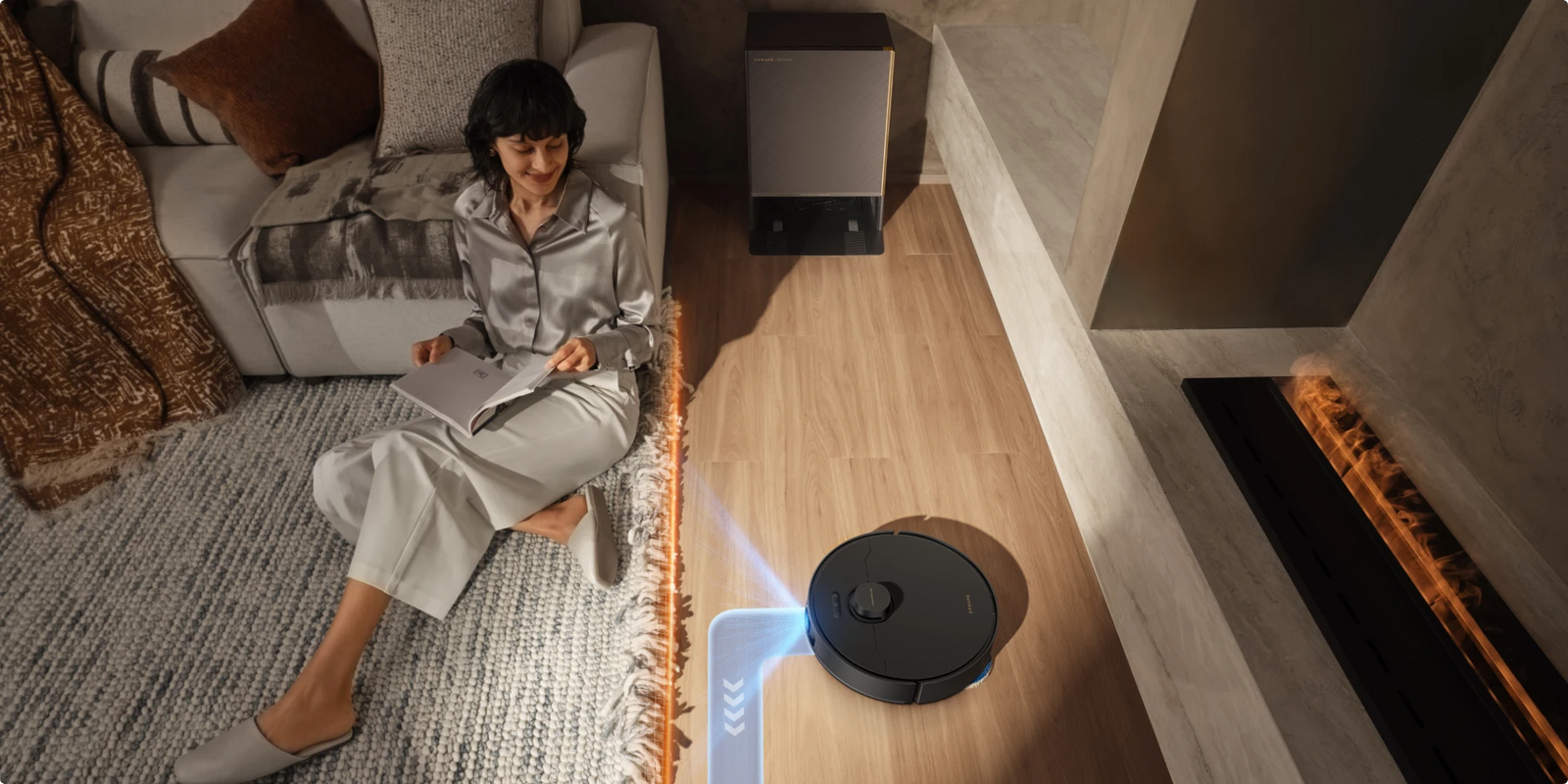 El robot aspirador Dreame Matrix10 Pro Negro detecta y esquiva automáticamente las alfombras con flecos, sin riesgo de enredos ni daños.