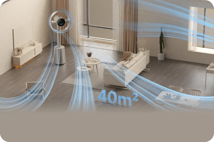 El Dreame MF10 Ventilador sin aspas renueva el aire de toda una habitación de 40 m² en tan solo 4 minutos.
