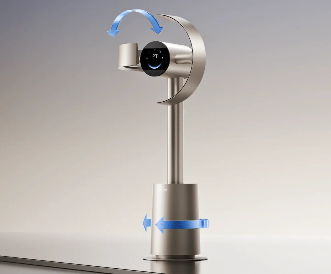 Dreame MF10 Ventilador sin aspas: cobertura 180° horizontal, 90° vertical y 270° 3D para alcanzar toda la habitación.