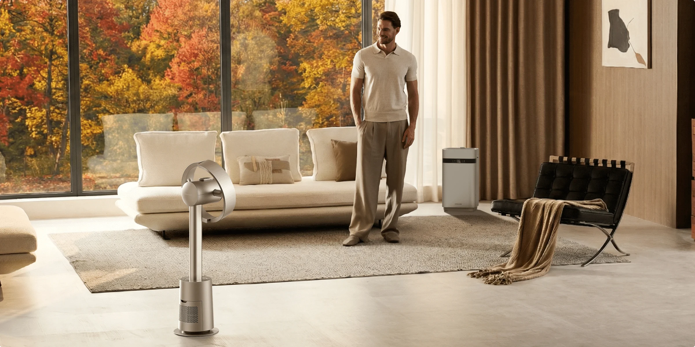 En temporada seca, el Dreame MF10 Ventilador sin aspas combinado con un humidificador aporta un confort agradable a toda la estancia.