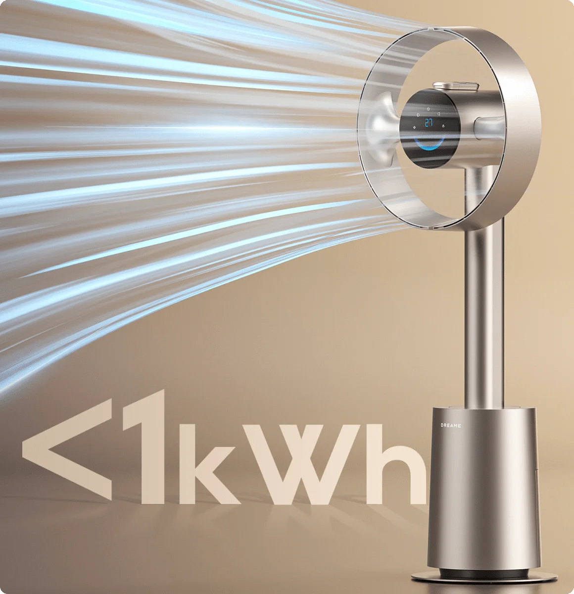 Gracias a TempSync™, el Dreame MF10 Ventilador sin aspas mantiene el frescor toda la noche consumiendo menos de 1 kWh en ajustes bajos.