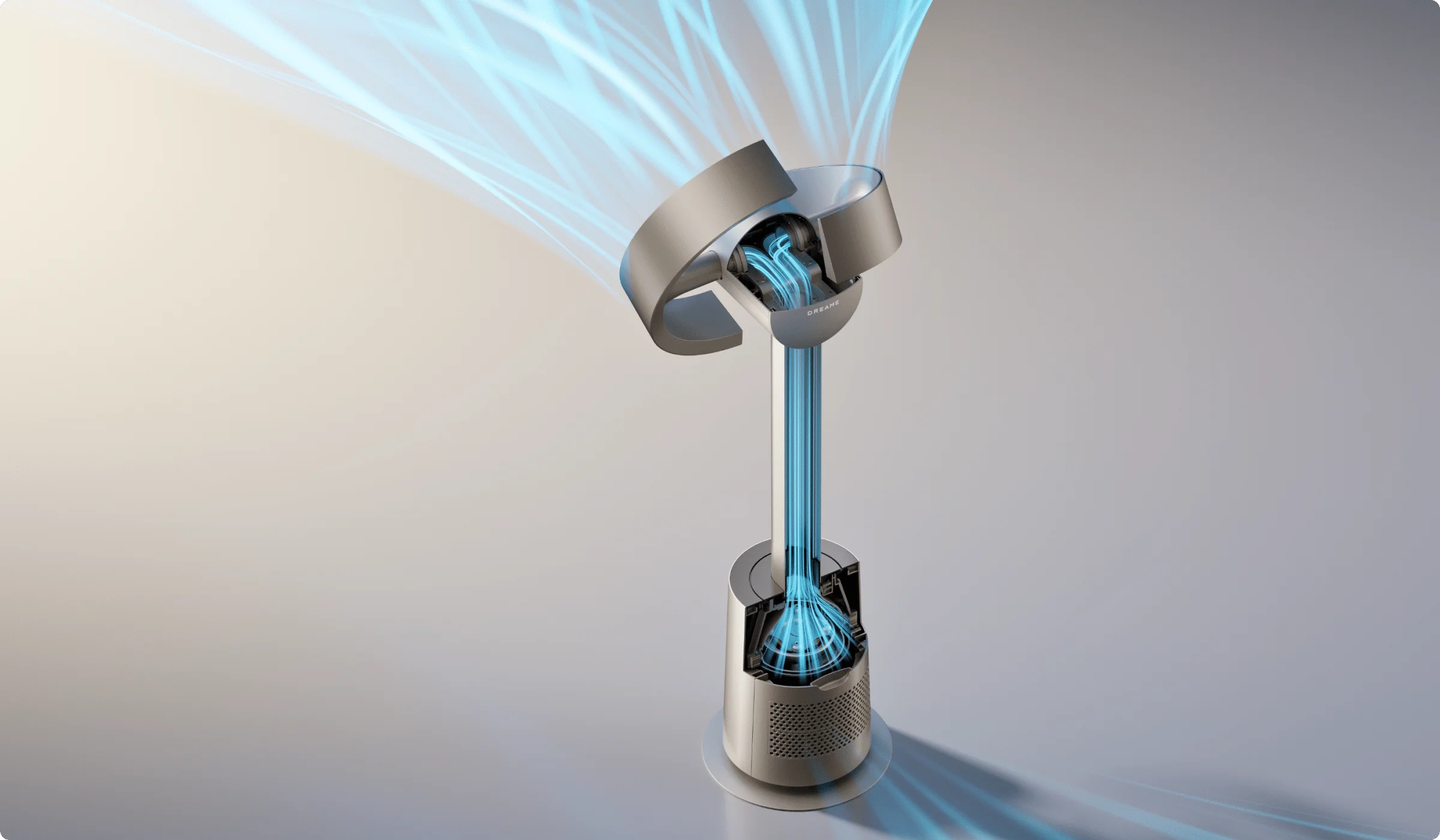 El sistema VectorOrbit™ del Dreame MF10 Ventilador sin aspas guía cada GyroWing™ en su propia trayectoria 3D para la máxima flexibilidad del flujo de aire.