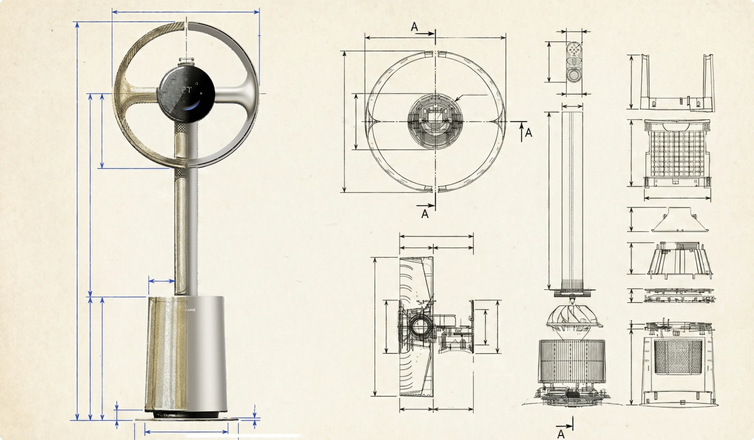 El diseño HarmonyRing™ del Dreame MF10 Ventilador sin aspas une dos semicírculos en una estructura circular integrada que combina estética elegante y función precisa.