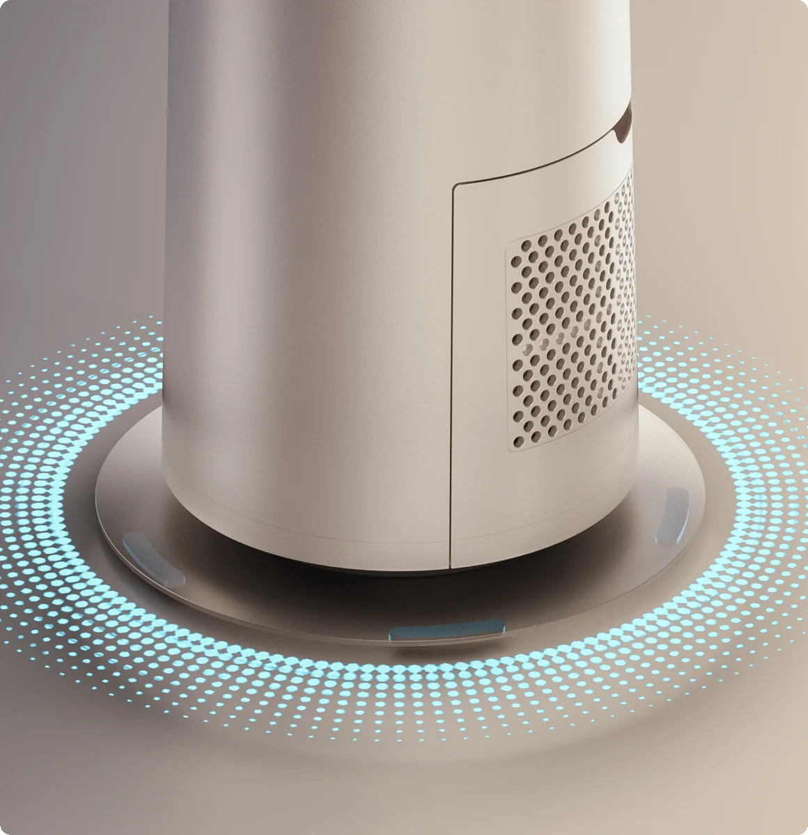 Dreame MF10 Ventilador sin aspas: base metálica con centro de gravedad bajo para mayor estabilidad durante el uso diario.