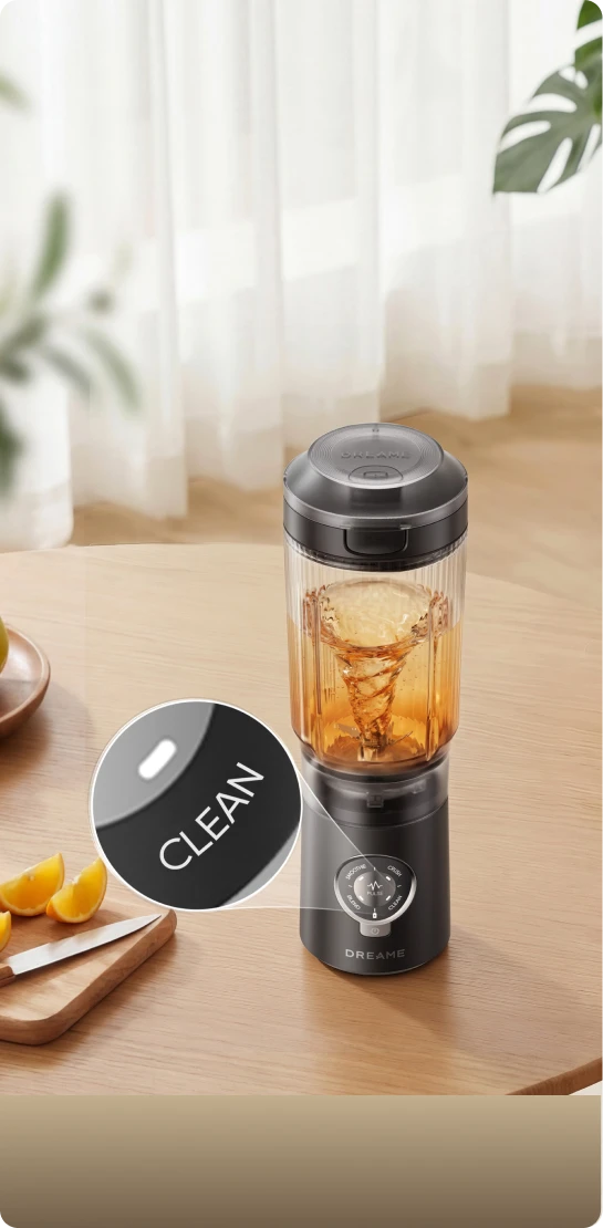 Modo de autolimpieza de Dreame Portable Blender para mantener el vaso impecable sin esfuerzo