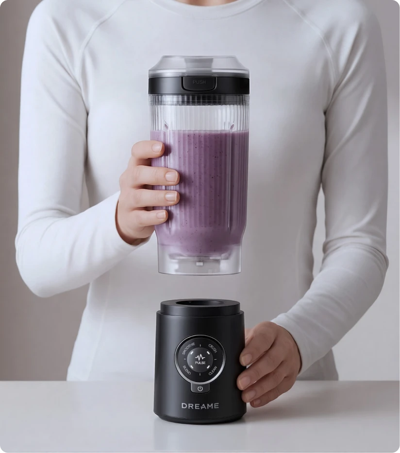Función Twist & Go de Dreame Portable Blender que muestra cómo el vaso portátil se separa de la base