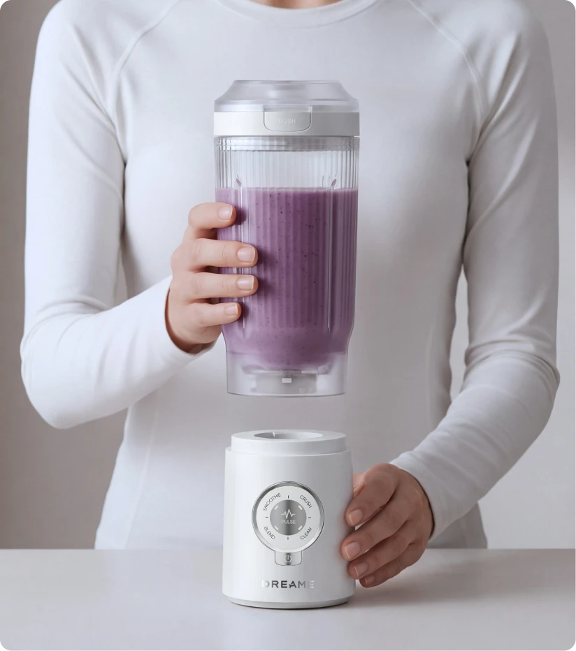 Función Twist & Go de Dreame Portable Blender que muestra cómo el vaso portátil se separa de la base