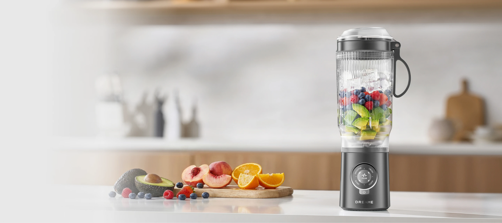 Marca Dreame Portable Blender con presencia global y diseño compacto fácil de guardar en la cocina