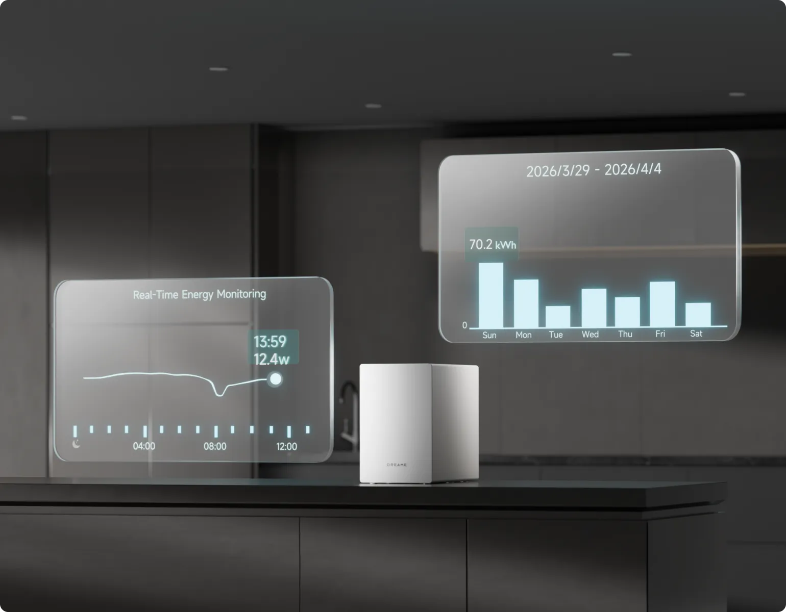 La monitorización energética en tiempo real del Dreame SF25 WiFi muestra el consumo actual y permite acceder al historial de datos.