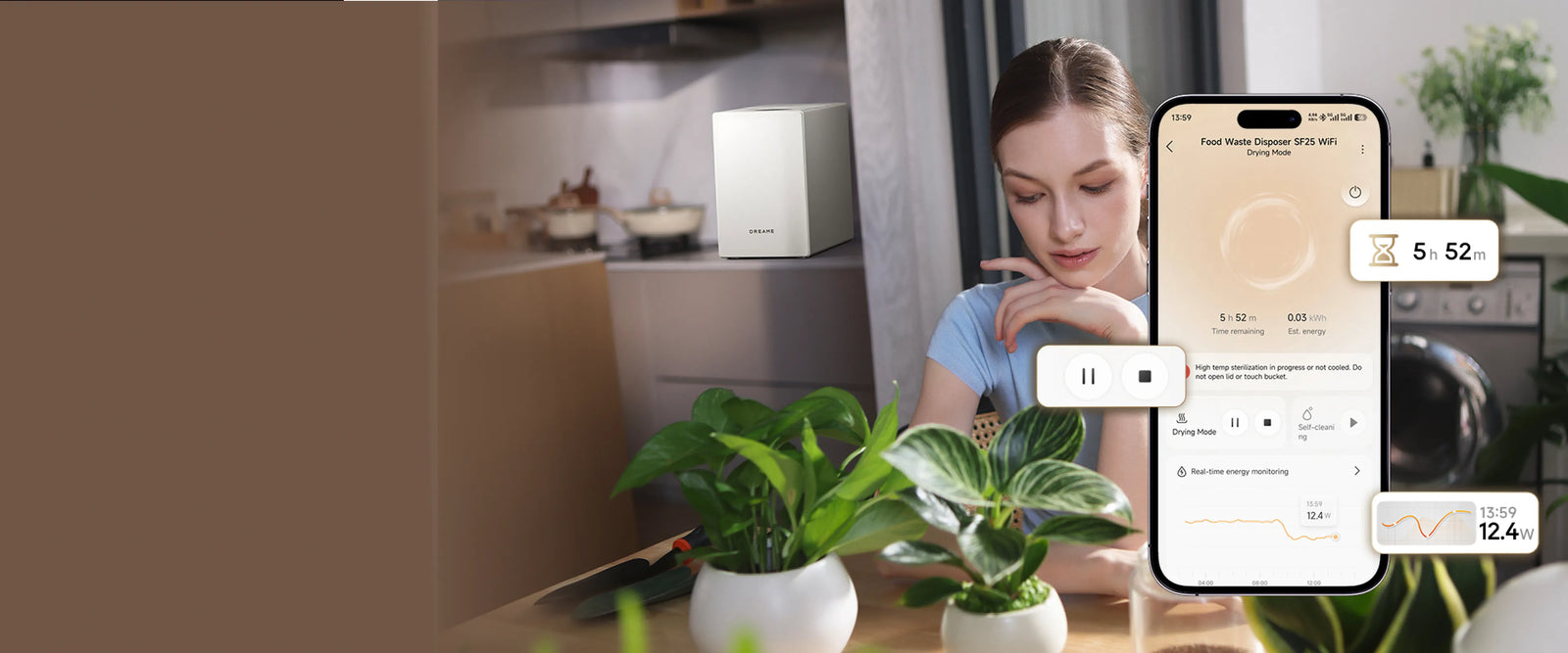 Con la monitorización remota por app del Dreame SF25 WiFi puedes encender y apagar el dispositivo desde cualquier lugar.