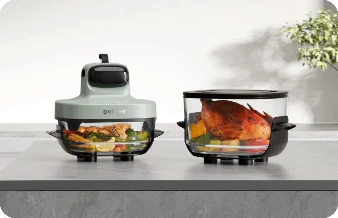 Freidora de aire de cristal Dreame Tasti con doble cesta para cocinar sano