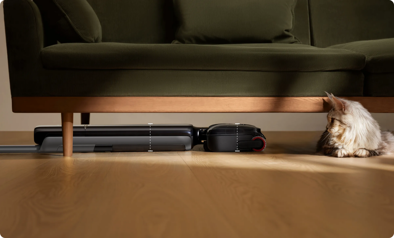 Dreame T12 Pro con diseño plano de 9,85 cm* para acceder a espacios bajos bajo los muebles