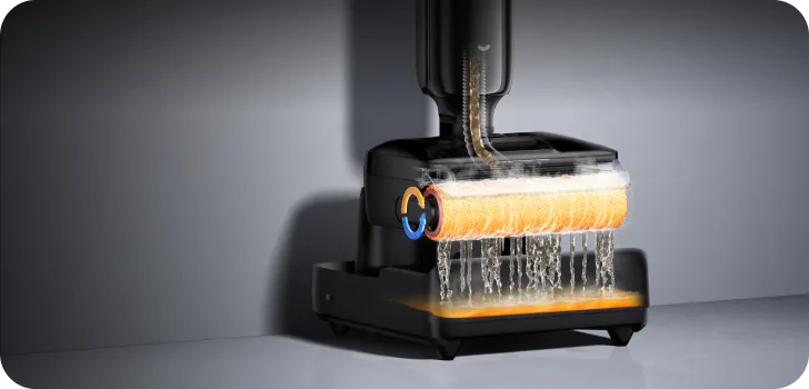 Dreame T12 Pro limpia efficacemente el cepillo con agua caliente a 95 °C*